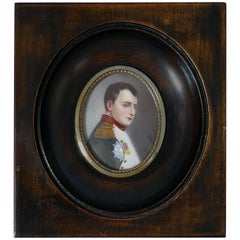 Antique French Miniature Painting Signed, Portrait Napoleon Bonaparte