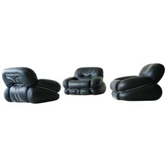 Set of Italian Leather Lounge Armchairs "Okay" by Adriano Piazzesi