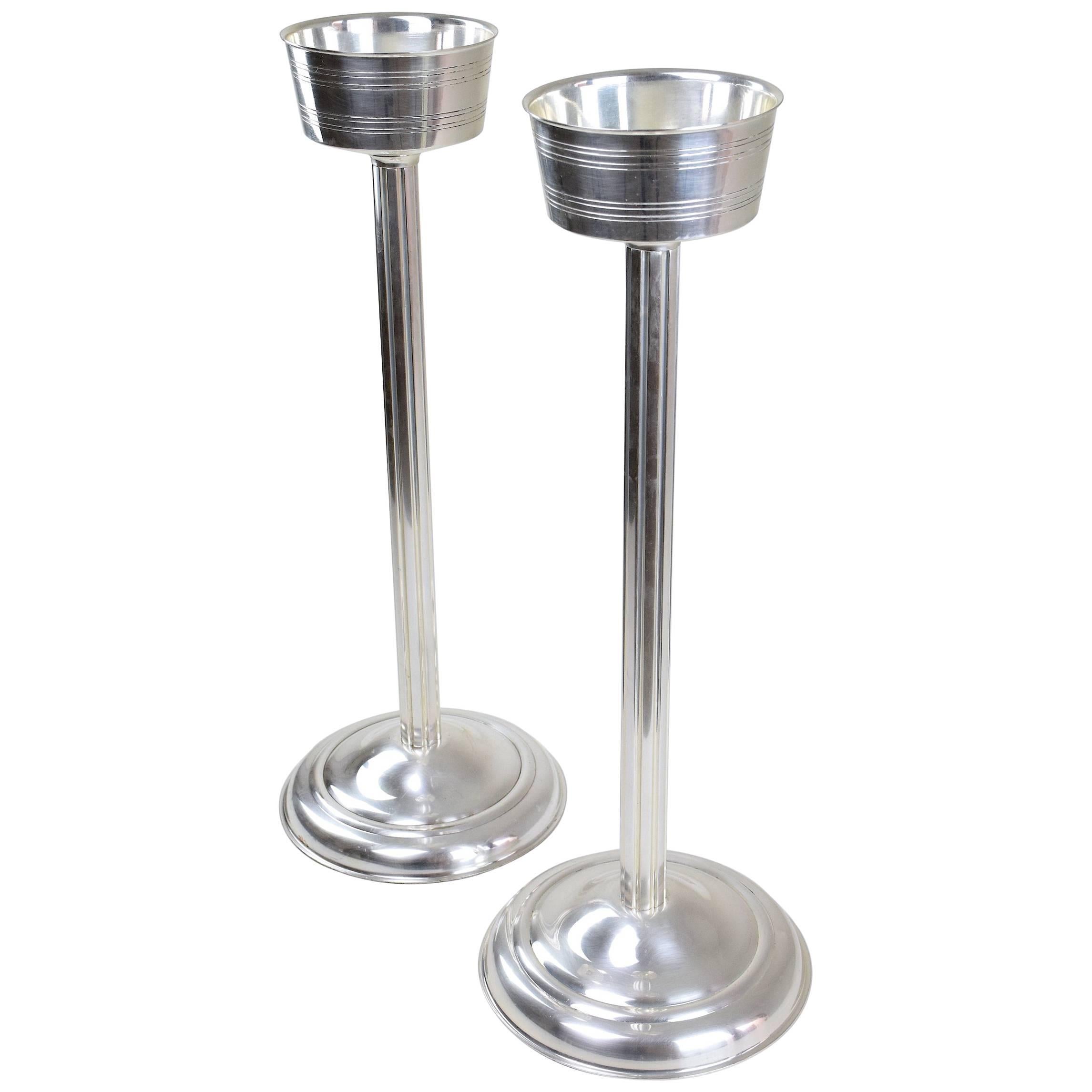 French Vintage Silver Plated Wine Bucket Stands, 1960s