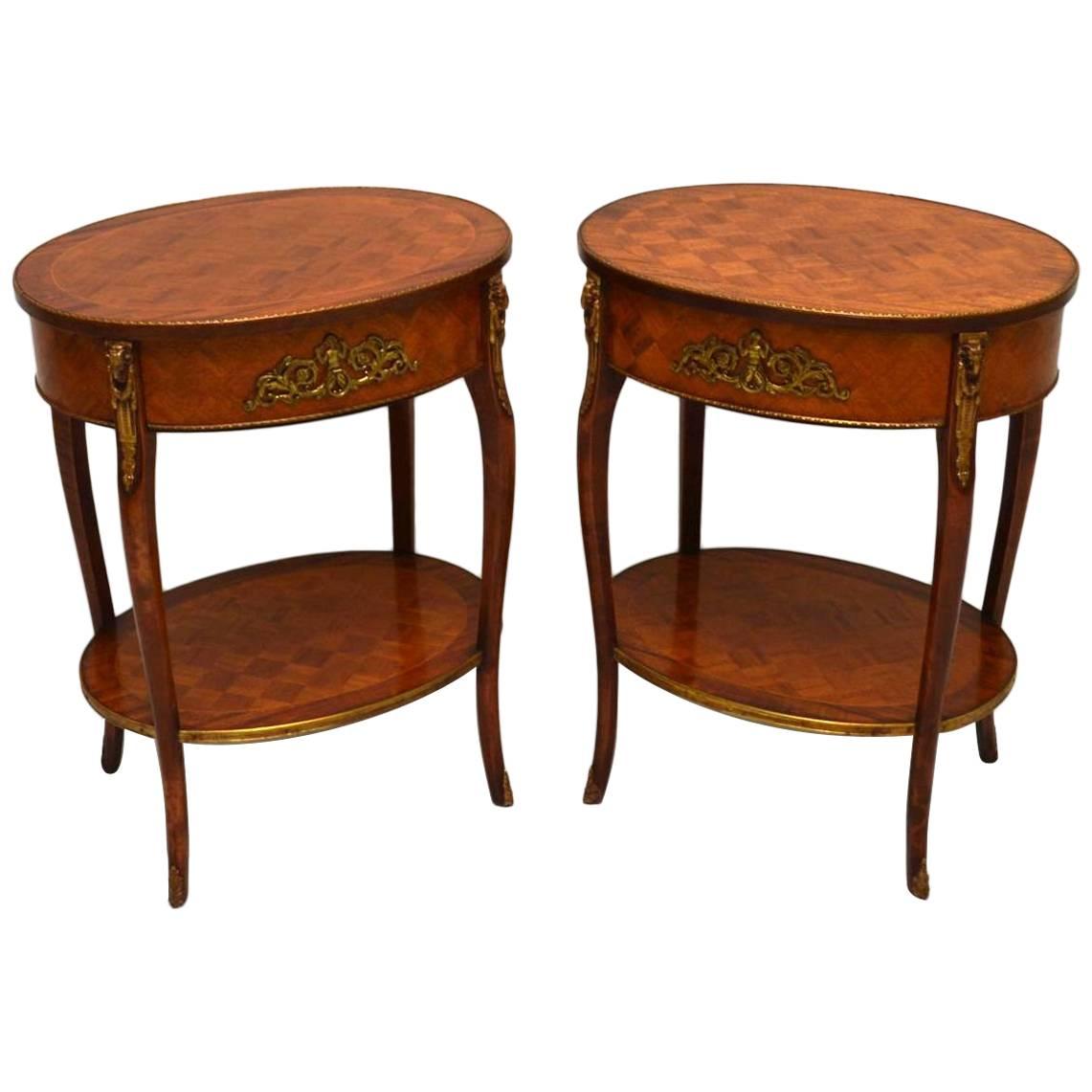Pair of Antique French Parquetry Top Tables