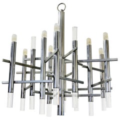 Gaetano Sciolari Chrome and Lucite Chandelier, 1960s