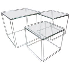 Minimalistic Chrome Nesting Tables 'Isocele' by Max Sauze, 1970s