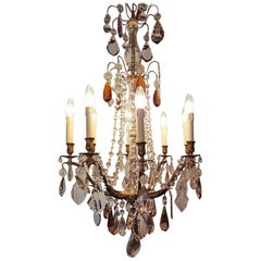 Antique French Chandelier with Crystals in Colors like Amber and Salmon, Eight-Light