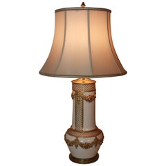 French Early 20th Century Porcelain and Bronze Table Lamp