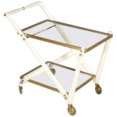 Service Cart Lacquered Wood Brass Glass Vintage Manufactured in Italy, 1950s
