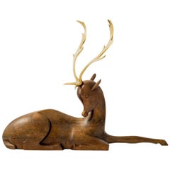Werkstatte Hagenauer Fallow Deer Brass and Wood Figurine, circa 1930