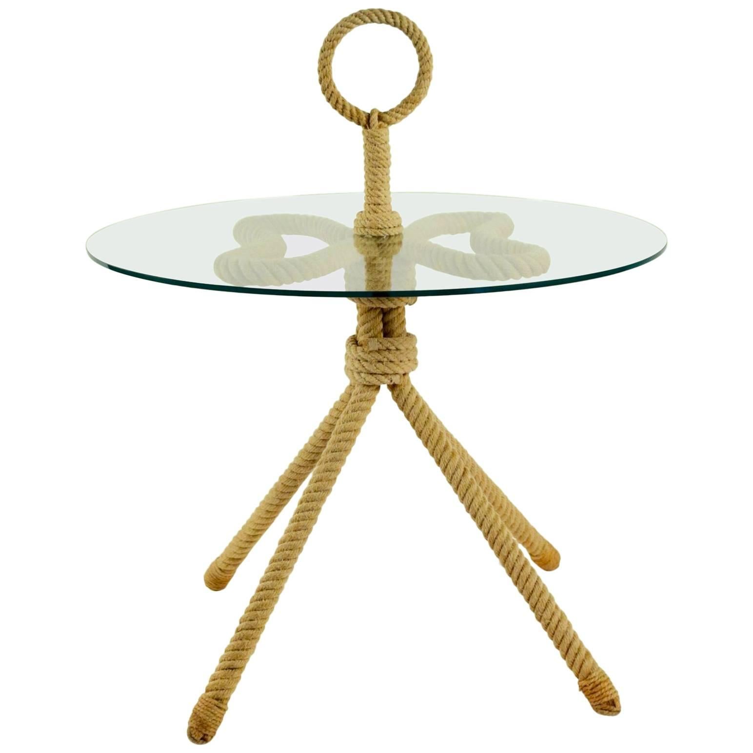 1960s Audoux and Minet Rope Gueridon Table