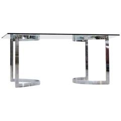 Vintage Chrome and Glass Dining Table Desk, Space Age