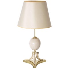 Resin Lamp with Horn and Brass Detail and Original Shade, circa 1970