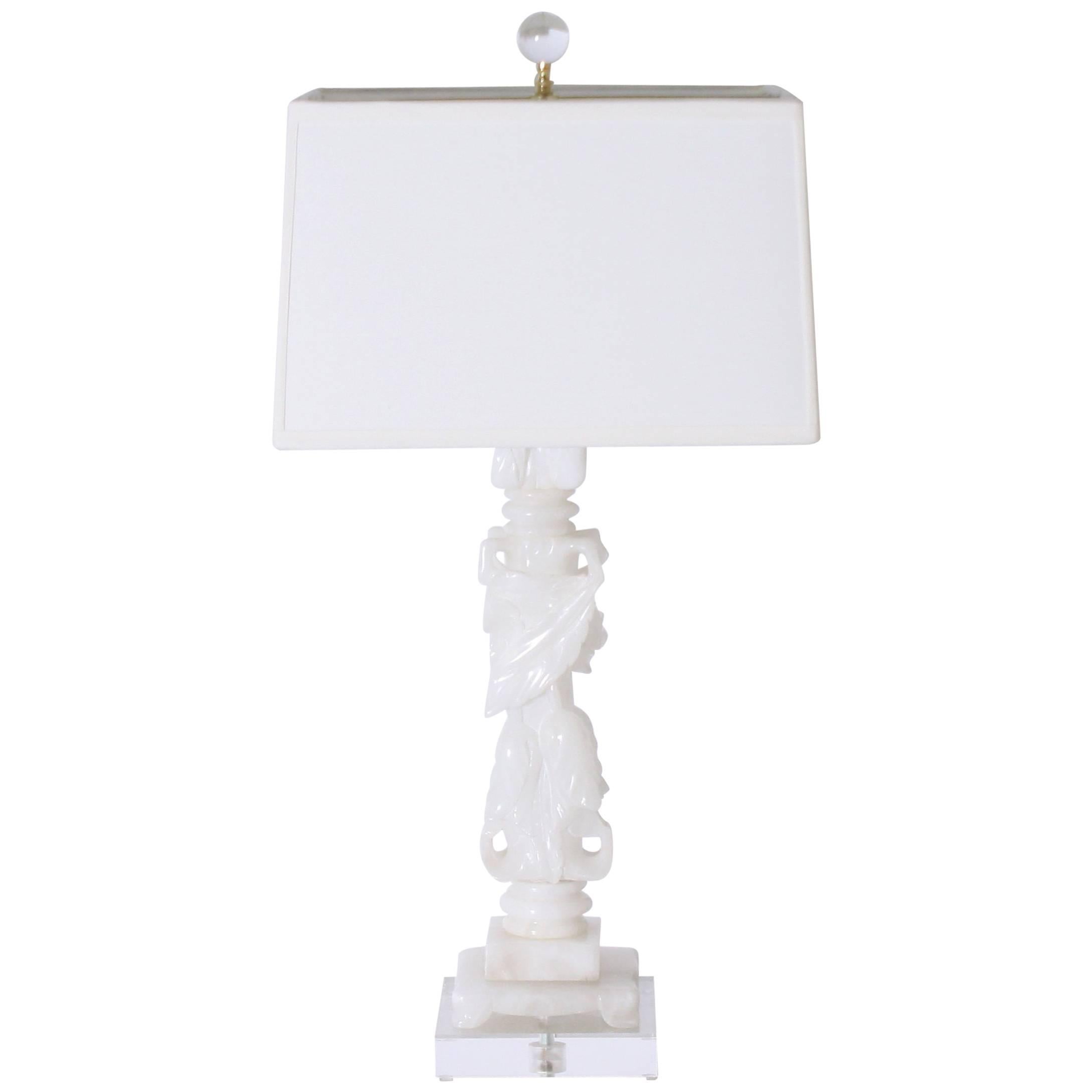 Carved Alabaster Table Lamp, circa 1940