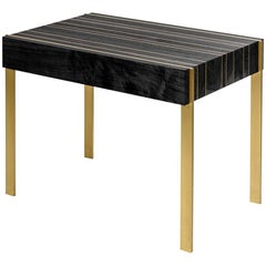 Ellis Side Table with Ebonized Walnut and Solid Brass Inlay and Legs