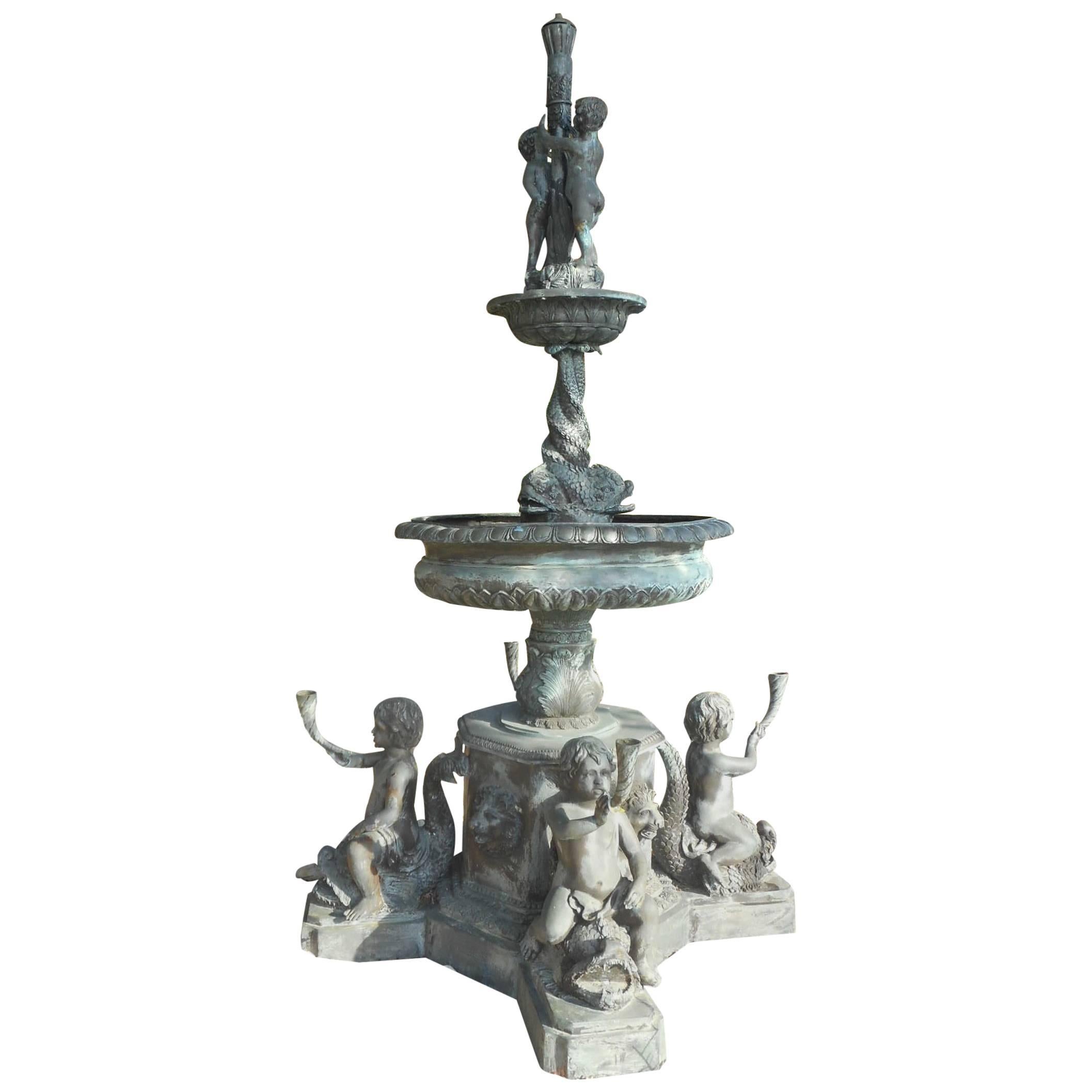 Impressive Bronze Fountain with Cherubs