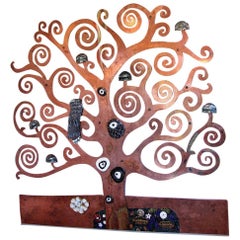 Artistic Glazed Raku Ceramic and Copper Tree-Shaped Wall Decoration