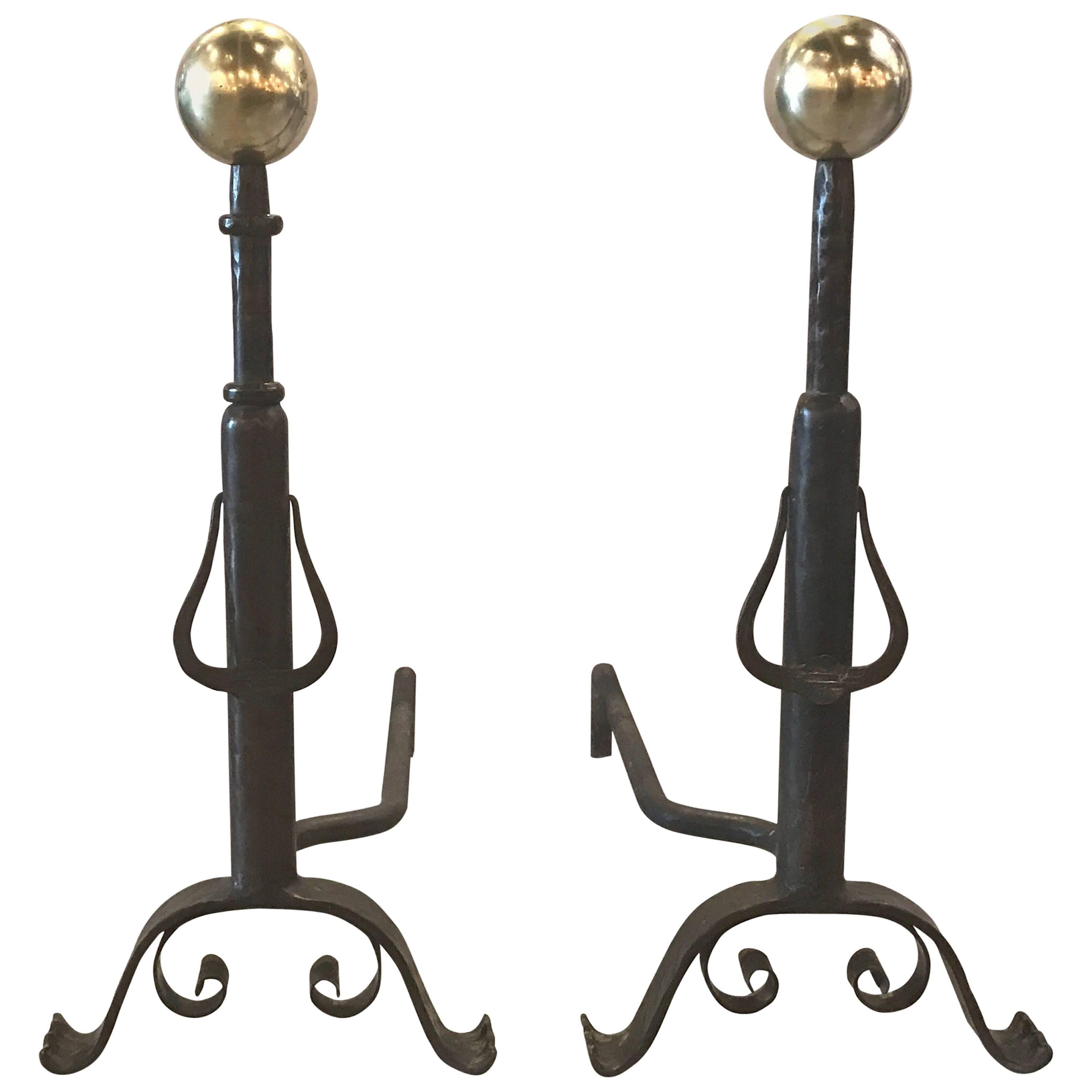 Pair of Hand-Hammered and Forged Andirons