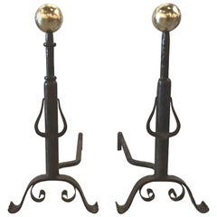 Antique Pair of Hand-Hammered and Forged Andirons