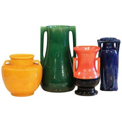 Collection Awaji Pottery Vintage Art Deco Vases Primary Monochrome Glazes