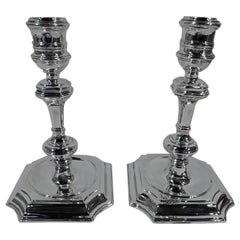 Pair of Tiffany Georgian Sterling Silver Candlesticks after Lamerie