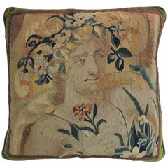 18th Century Aubusson Tapestry Square Decorative Pillow