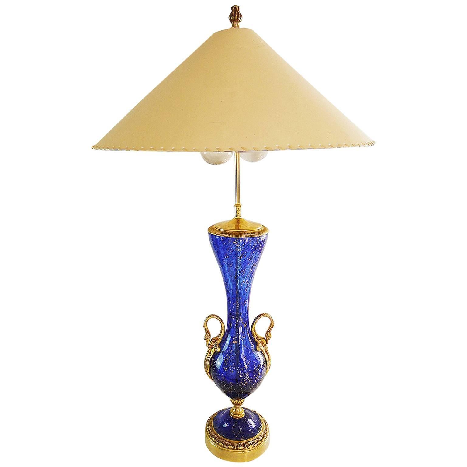 Large Murano Glass Aventurine Swan Urn Table Lamp by Barovier & Toso, Italy