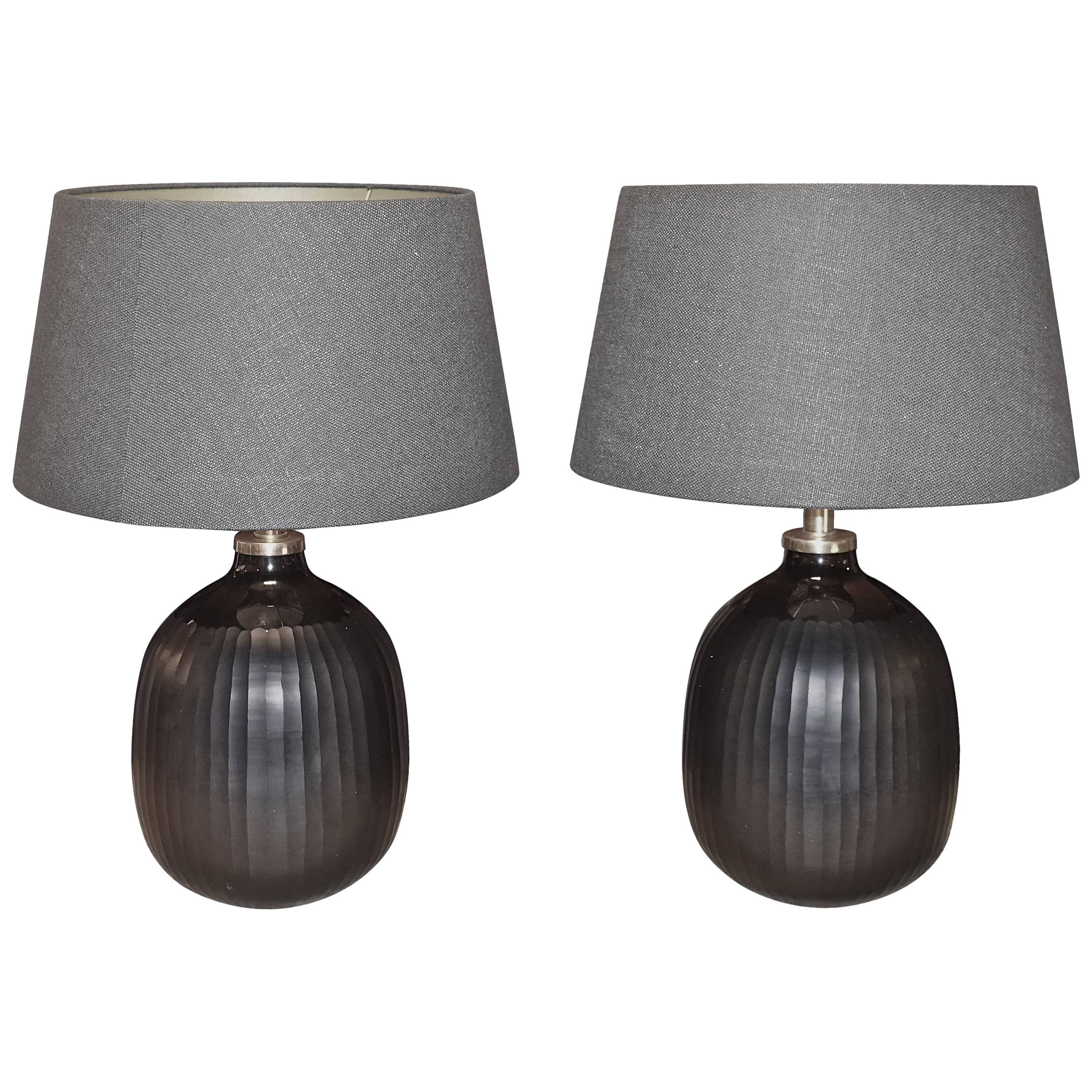 Pair of Black Glass Lamps, China, Contemporary