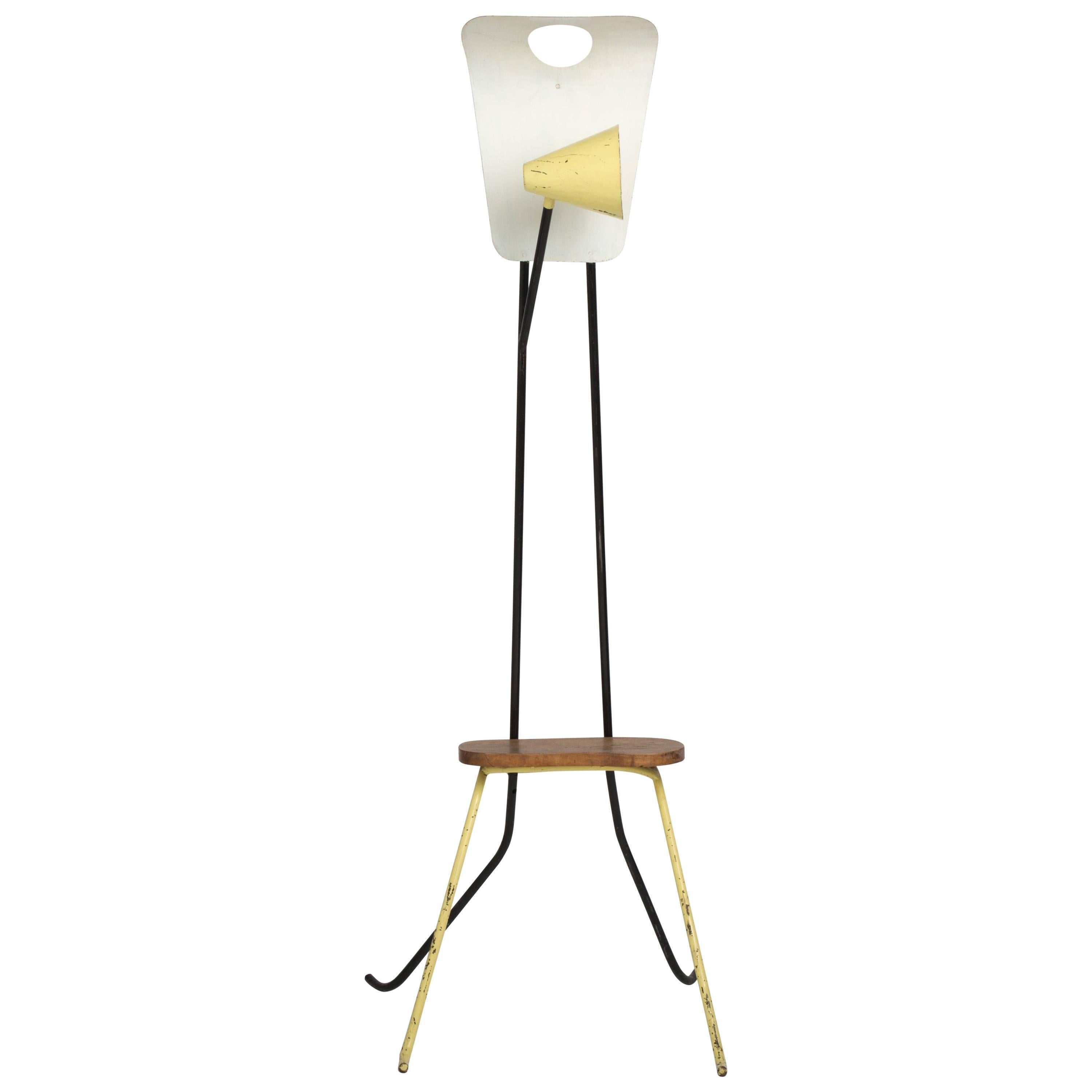 Mategot Style Sculptural Floor Lamp with Small Bench, France 1960s