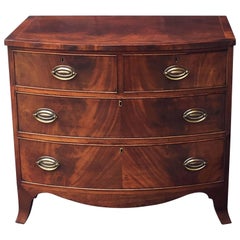English Bow Front Chest of Inlaid Flame-Cut Mahogany