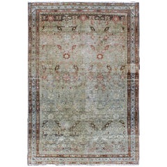 Persian Malayer Rug with Vining Blossoms Design in Red/Brown, Light Blue 
Gray