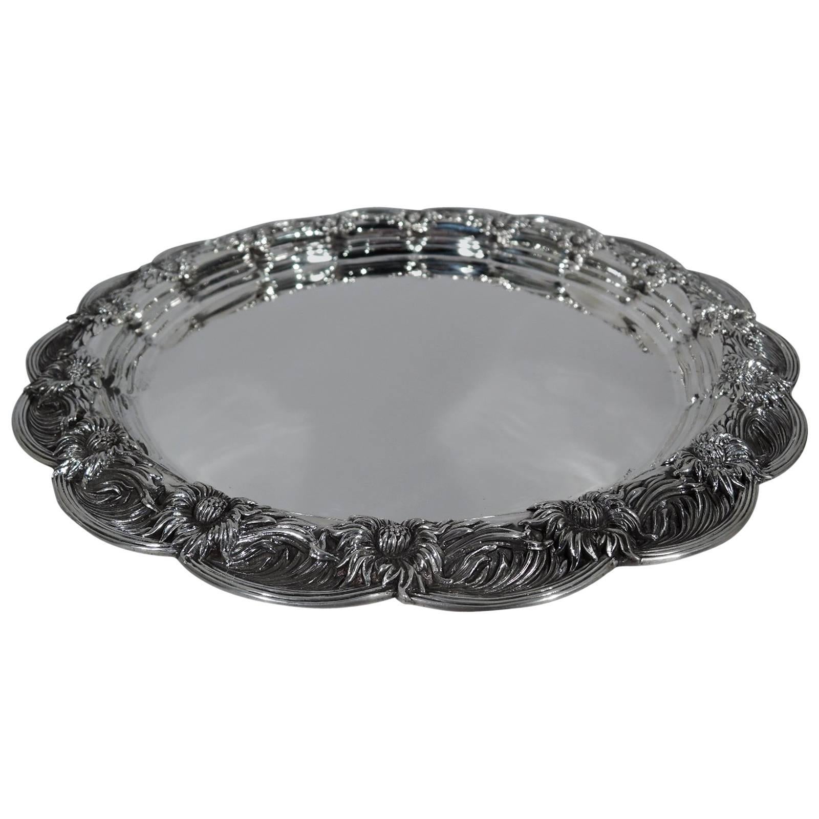 Antique Japonesque Chrysanthemum Sterling Silver Tray by Tiffany