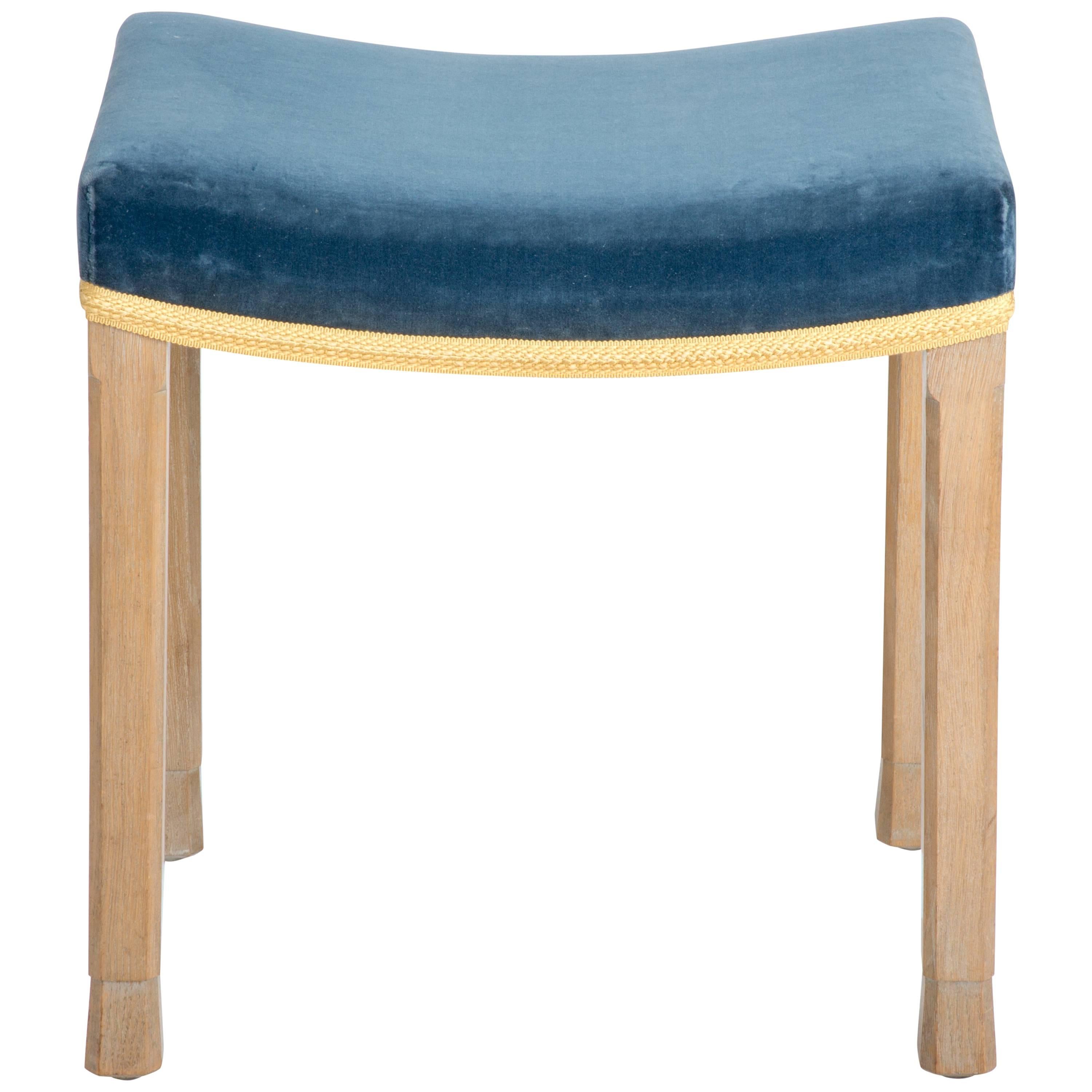 Blond Wood and Velvet Upholstered Elizabeth II Coronation Stool, circa 1953