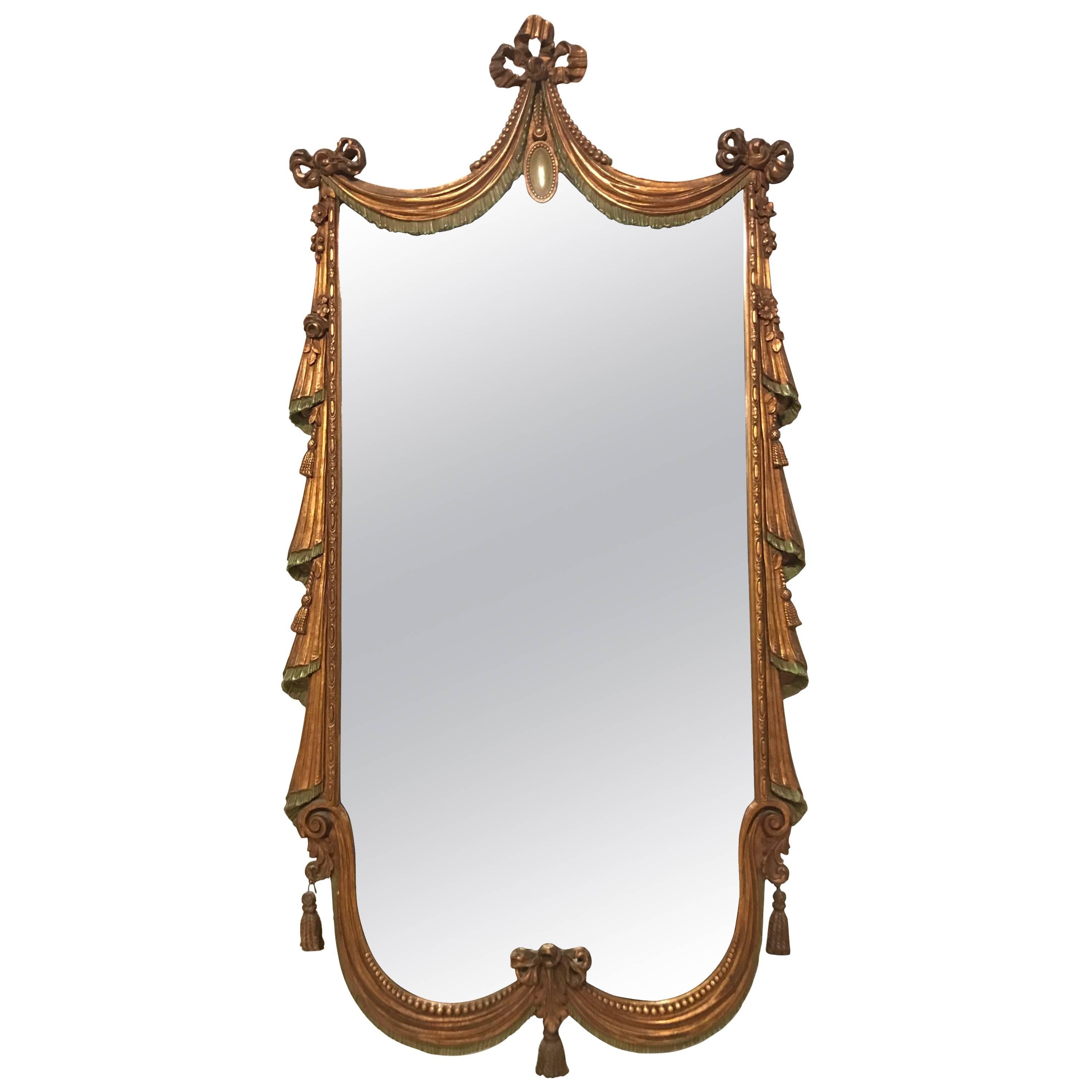 Drapery and Tassel Form Giltwood Wall or Console Mirror Style of Dorothy Draper