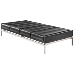 Olivera Chaise Longue / Daybed / Bench with Black Leather, Nickel Base, COM/COL 