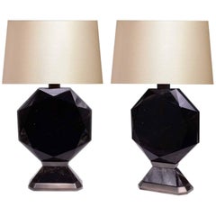 Pair of Octagon Form Dark Rock Crystal Quartz Lamps