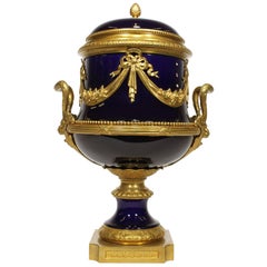 Napoleon III Cobalt Blue Porcelain & Gilt Bronze-Mounted Urn, Attr. to Sevres