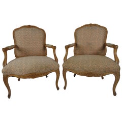 Pair of Louis XV Style Beechwood Carved Fauteuils