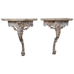 Pair of French Carved Painted Consoles