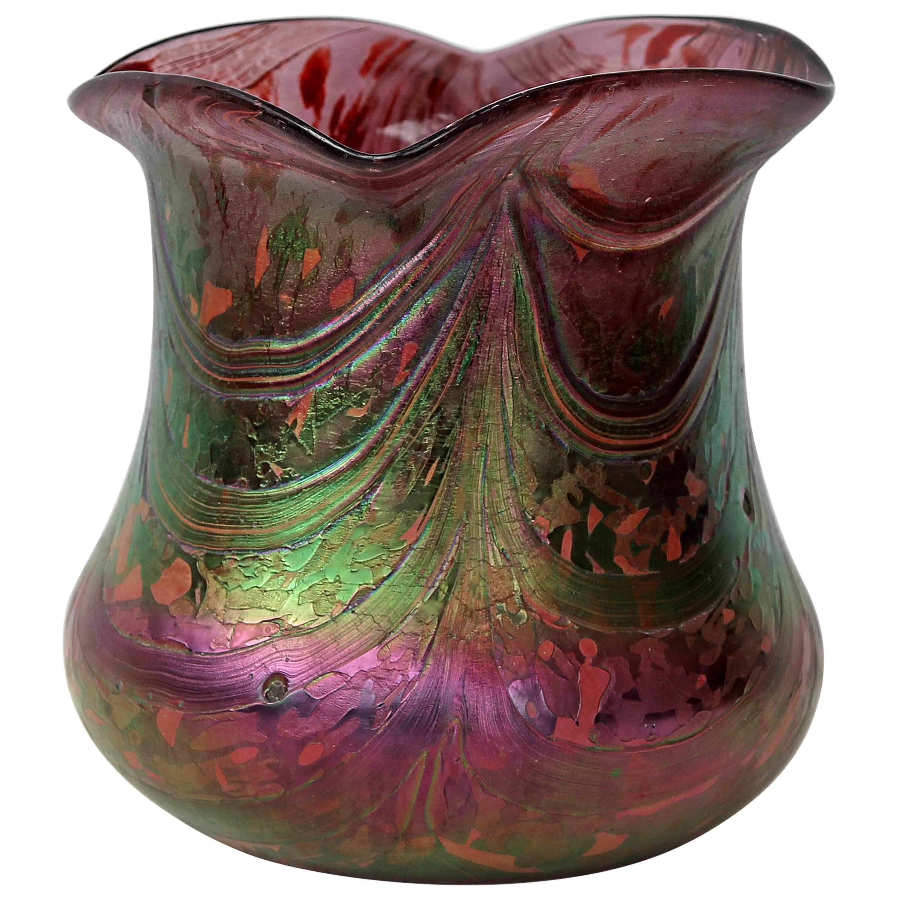 Bohemian Iridescent Art Glass Vase in the Manner of Loetz