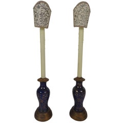 Pair of Oriental Powder Blue Candlestick Lamps