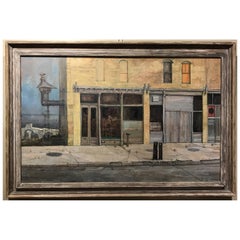 Large Ashcan School Oil Painting of a City Street Scene in Original Frame