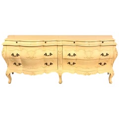 Italian Continental Style Bombe Carved Wood Double Commode Dresser