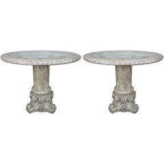 Italian Painted and Silver Gilt Column Tables with Mirrored Tops, Pair