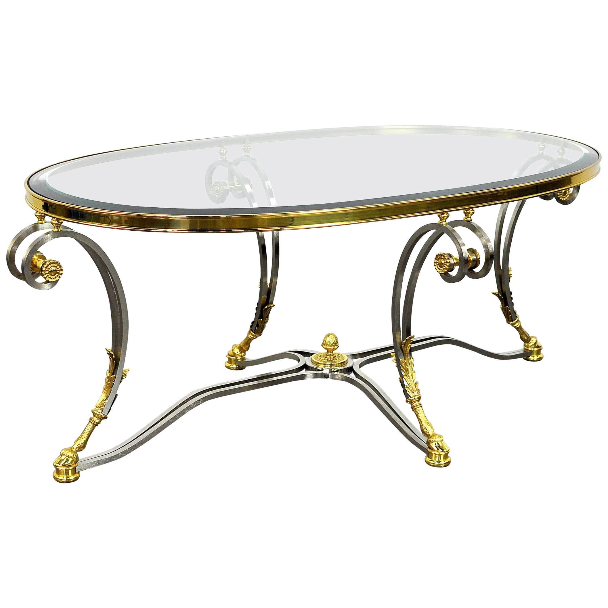 La Barge Brass, Glass and Polished Steel Coffee Table