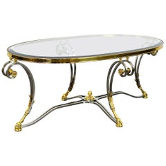 Vintage La Barge Brass, Glass and Polished Steel Coffee Table