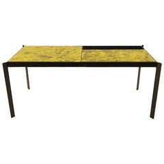 Midcentury Cocktail Table Lacquered Steel and Ceramic in the Style of Guariche