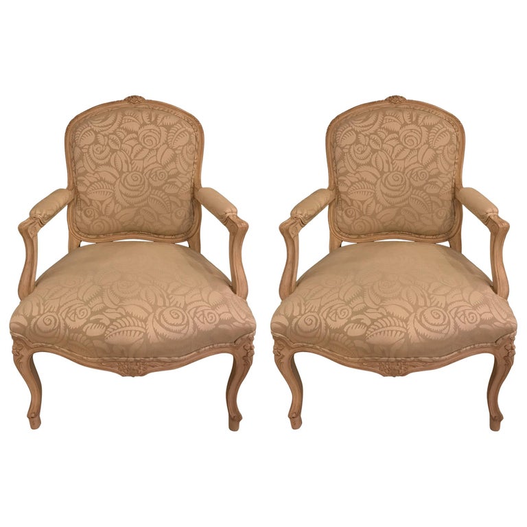 Pair of Louis XV Style Bergère Armchairs For Sale