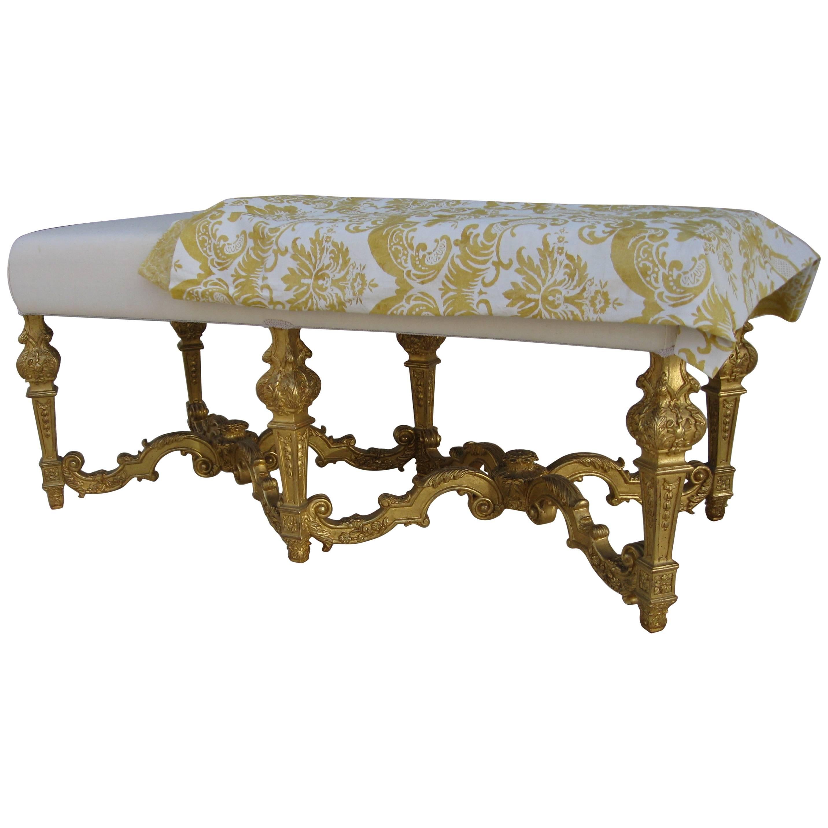 Louis XIV Style Carved Giltwood Bench