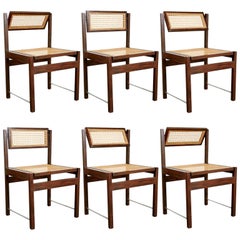 Brazilian Hardwood Tilt-Back Caned Dining Chairs, circa 1965 Retro Brazilian Hardwood Tilt-Back Caned Dining Chairs, circa 1965