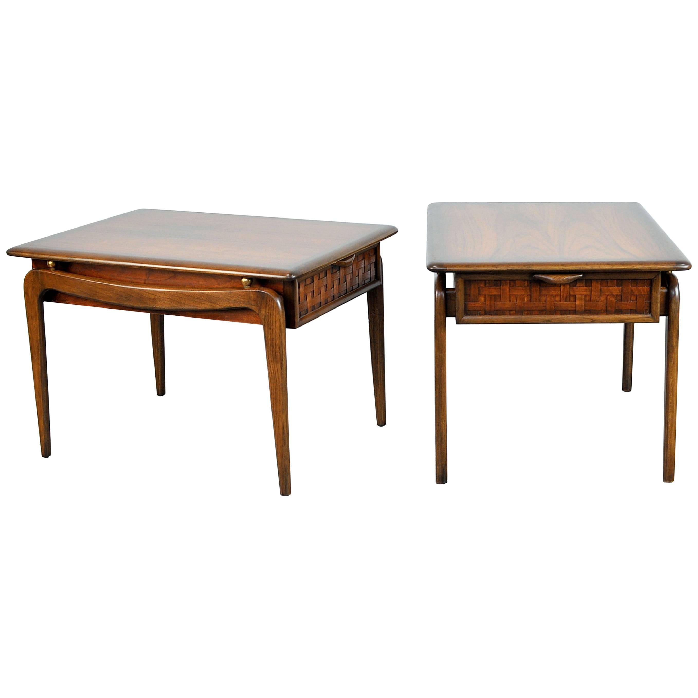 Pair of Warren Church for Lane Perception Walnut and Brass End Tables
