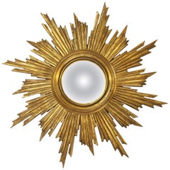 Antique French Gilt Sunburst or Starburst Convex Mirror
