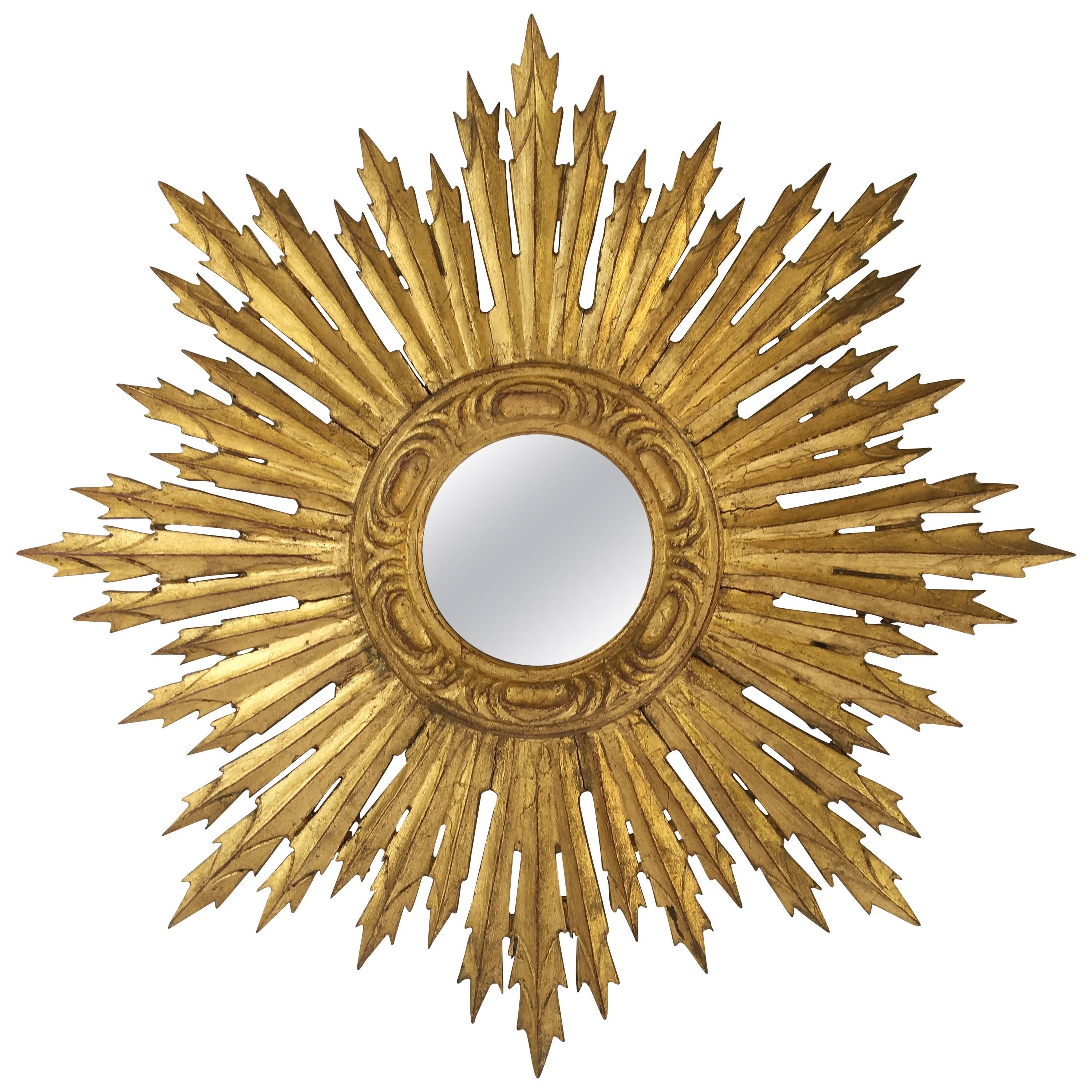 French Gilt Sunburst or Starburst Mirror (Diameter 24)