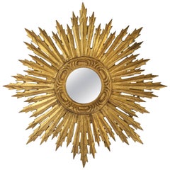 Antique French Gilt Sunburst or Starburst Mirror (Diameter 24)